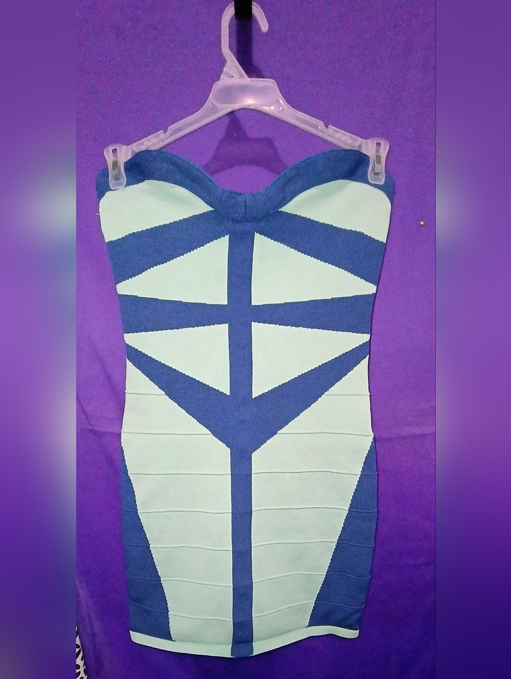 Strapless Colorblock Bodycon Dress in Light Teal and Blue